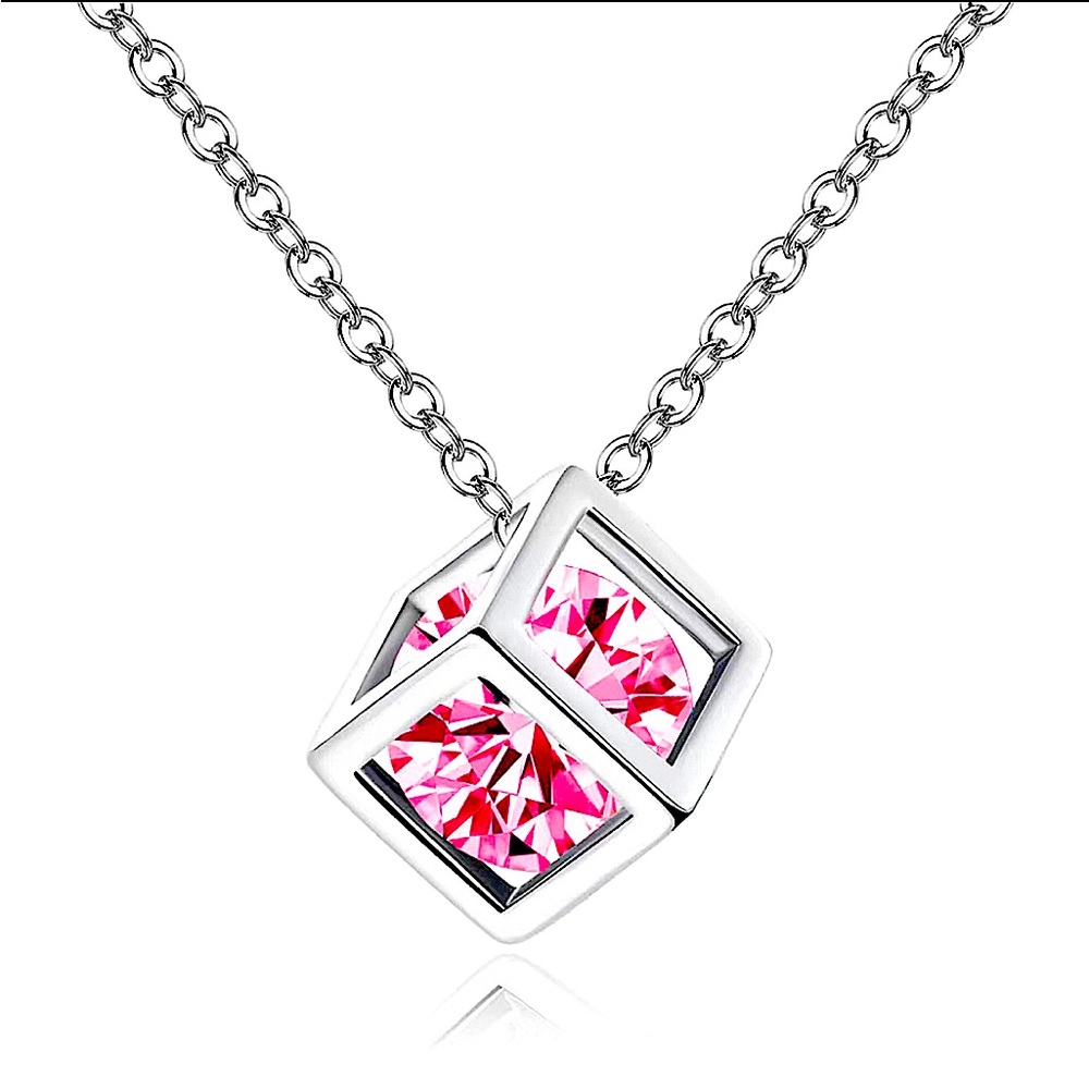Pink Zircon Cube necklace-NEW